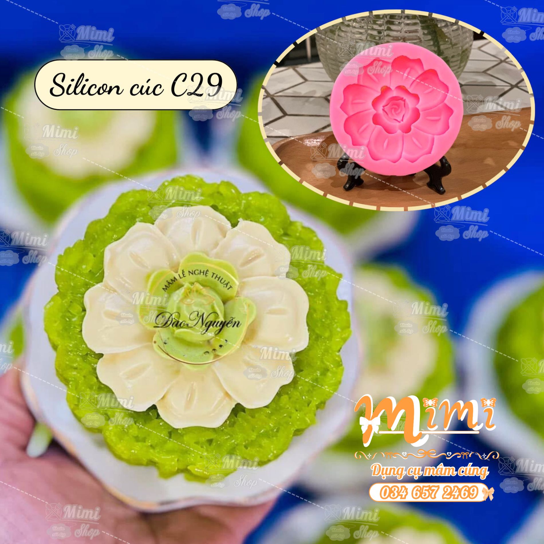 Khuôn silicon hoa cúc C29 nhấn đậu trang trí xôi